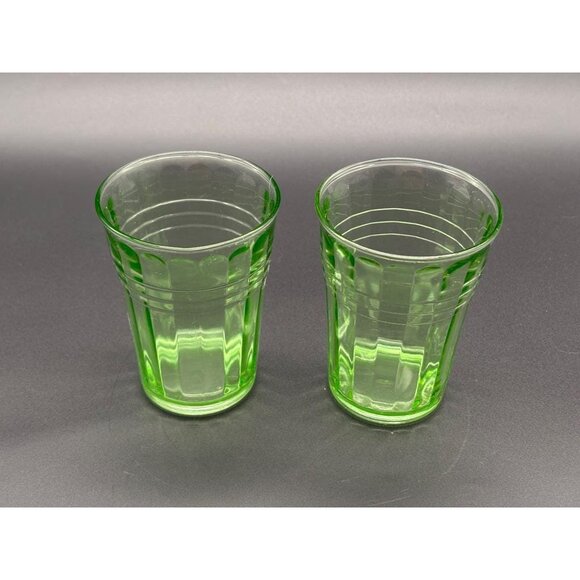 Vintage Hazel Atlas Moderntone Green Uranium Depression Glass Drinking Glasses - Picture 3 of 8